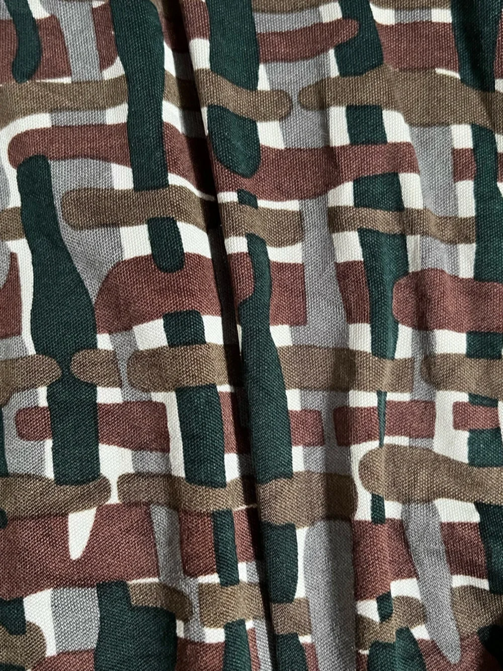 S SUNG Silk Button-Front Geometric Print Dress in Brown, Green & White Medium - Picture 8 of 16